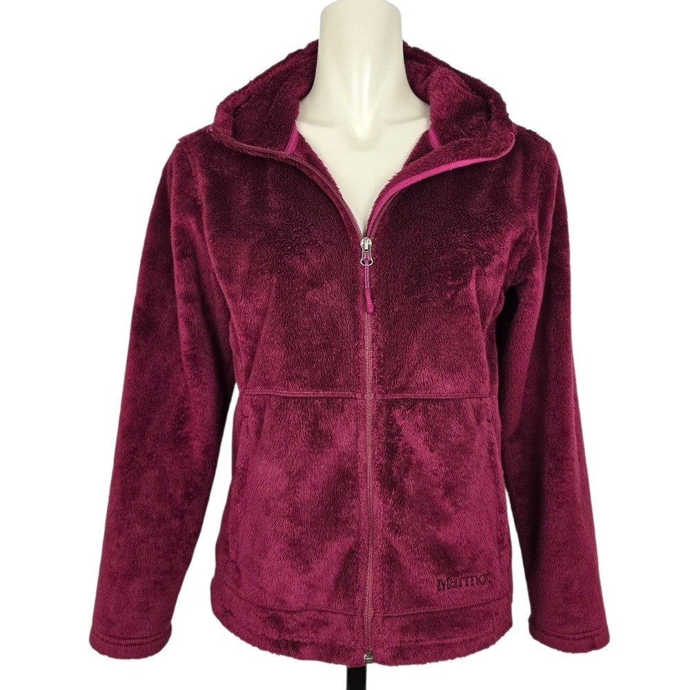 Marmot Women's Purple Pink Cozy Plush Fleece Zip Up Hoodie Jacket Pockets Size M